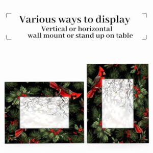 Mardesigns Merry Christmas 5x7 Picture Frame, Red Bird Winter Photo Picture Frame Display 5x7 or 4x6 Pictures for Wall and Table Vertical or Horizontal Display Photo Frame