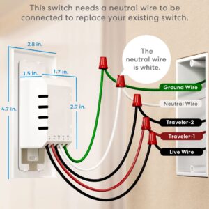 meross 3 Way Smart Switch, Smart Light Switch Supports Apple HomeKit, Siri, Alexa, Google Assistant & SmartThings, 2.4GHz WiFi Light Switch Neutral Wire Required, Remote Control Timer 1 Pack