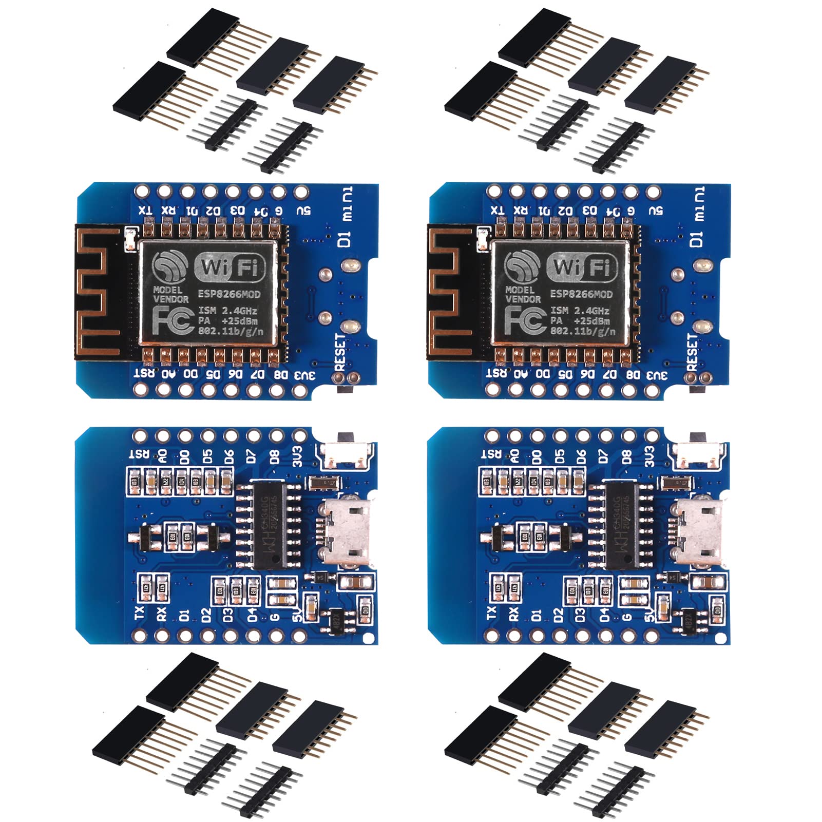 QCCAN 4PCS ESP8266 ESP-12 ESP-12F NodeMcu Mini D1 Module WeMos Lua 4M Bytes WLAN WiFi Internet Development Board Base on ESP8266 ESP-12F Compatible with WeMos D1 Mini