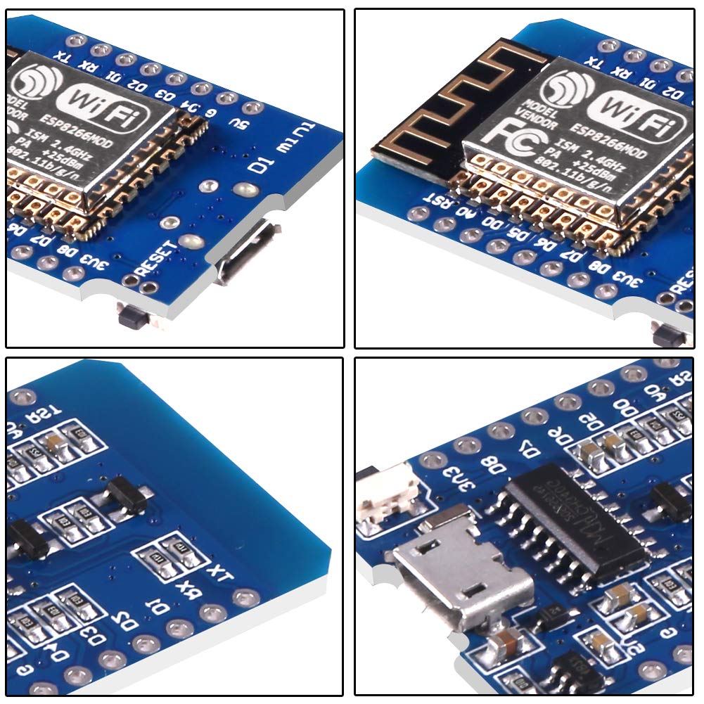 QCCAN 4PCS ESP8266 ESP-12 ESP-12F NodeMcu Mini D1 Module WeMos Lua 4M Bytes WLAN WiFi Internet Development Board Base on ESP8266 ESP-12F Compatible with WeMos D1 Mini