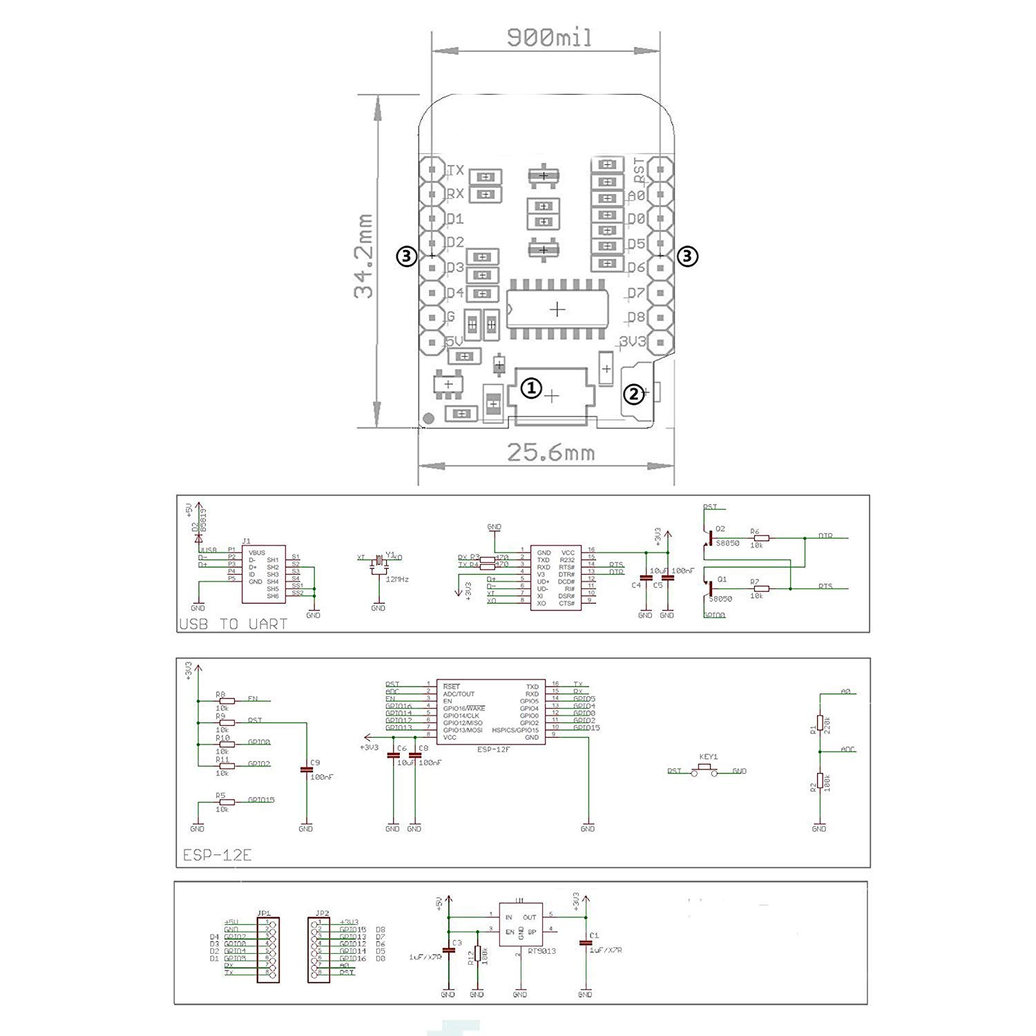 HiLetgo 5pcs Mini ESP8266 ESP-12F Mini NodeMCU Lua 4M Bytes WIFI Module with Pin Headers