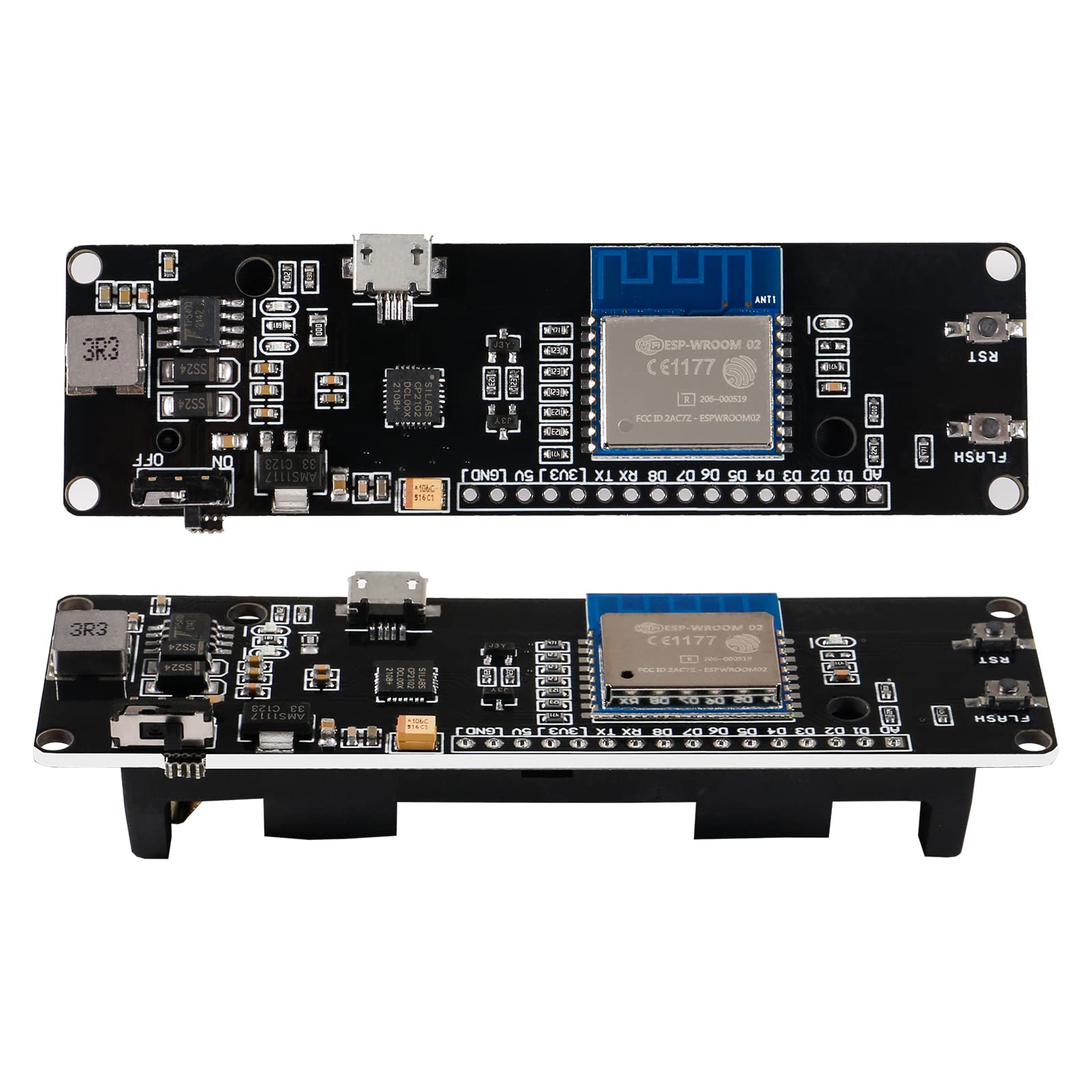 2pcs for WeMos D1 ESP8266 Mini WiFi Module ESP WROOM 02 Motherboard with 18650 Battery Slot Compatible with NodeMCU