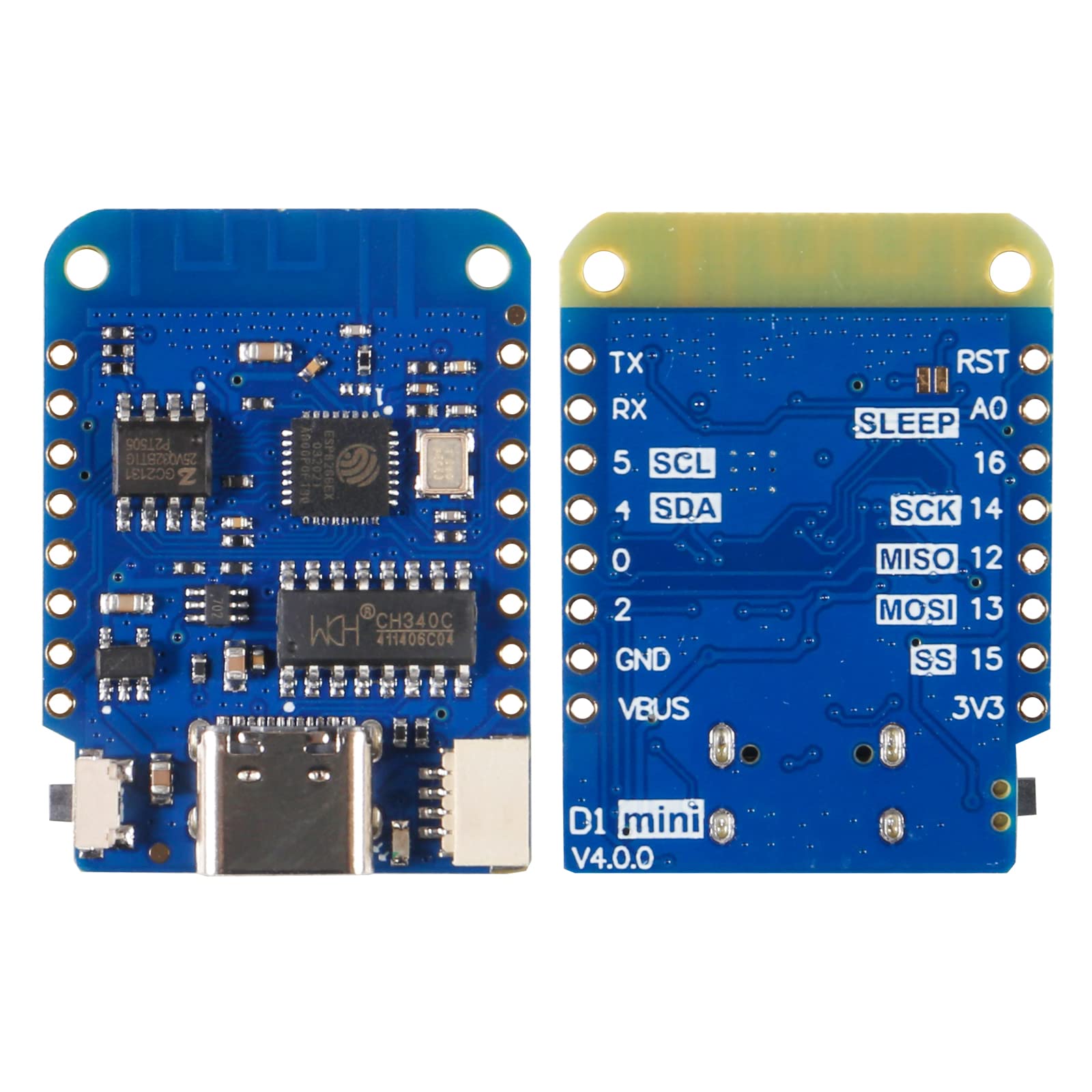 QCCAN 2pcs for WEMOS D1 Mini V4.0.0 Type-C USB WiFi Internet of Things Board Based ESP8266 4MB Compatible for Arduino MicroPython Nodemcu