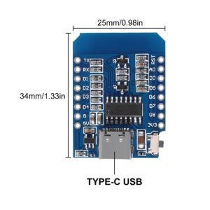 3pcs Type-C ESP8266 ESP-12F NodeMcu Mini D1 Module WeMos Lua 4M Bytes WLAN WiFi Internet Development Board Base on Type-C ESP8266 ESP-12F for Arduino