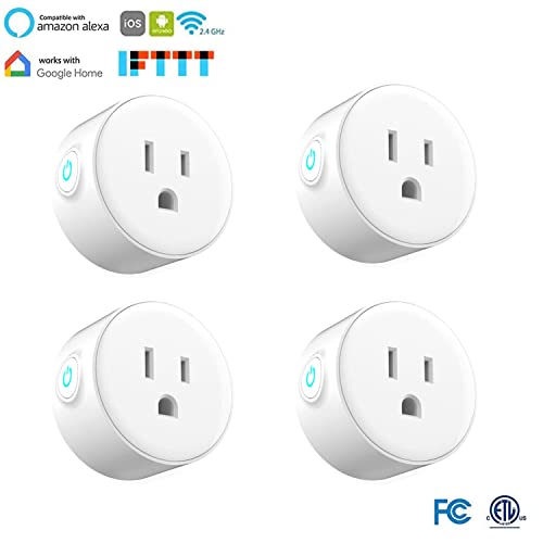 WiFi Smart Plug for Alexa,Eessley Mini Wireless Mini Remote Control Outlet with Timing Function,Compatible with Amazon Alexa Google Home,Echo Dot and IFTTT, No Hub Required Smart Socket - 4 Packs