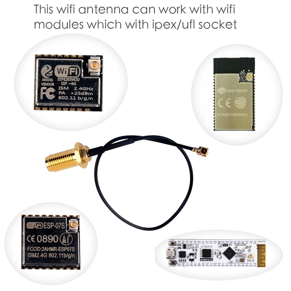 2.4G WiFi Antenna 3DBI Gain Antennas with 16cm Cable U.FL to Female SMA for Arduino CC3000 ESP8266 (3)