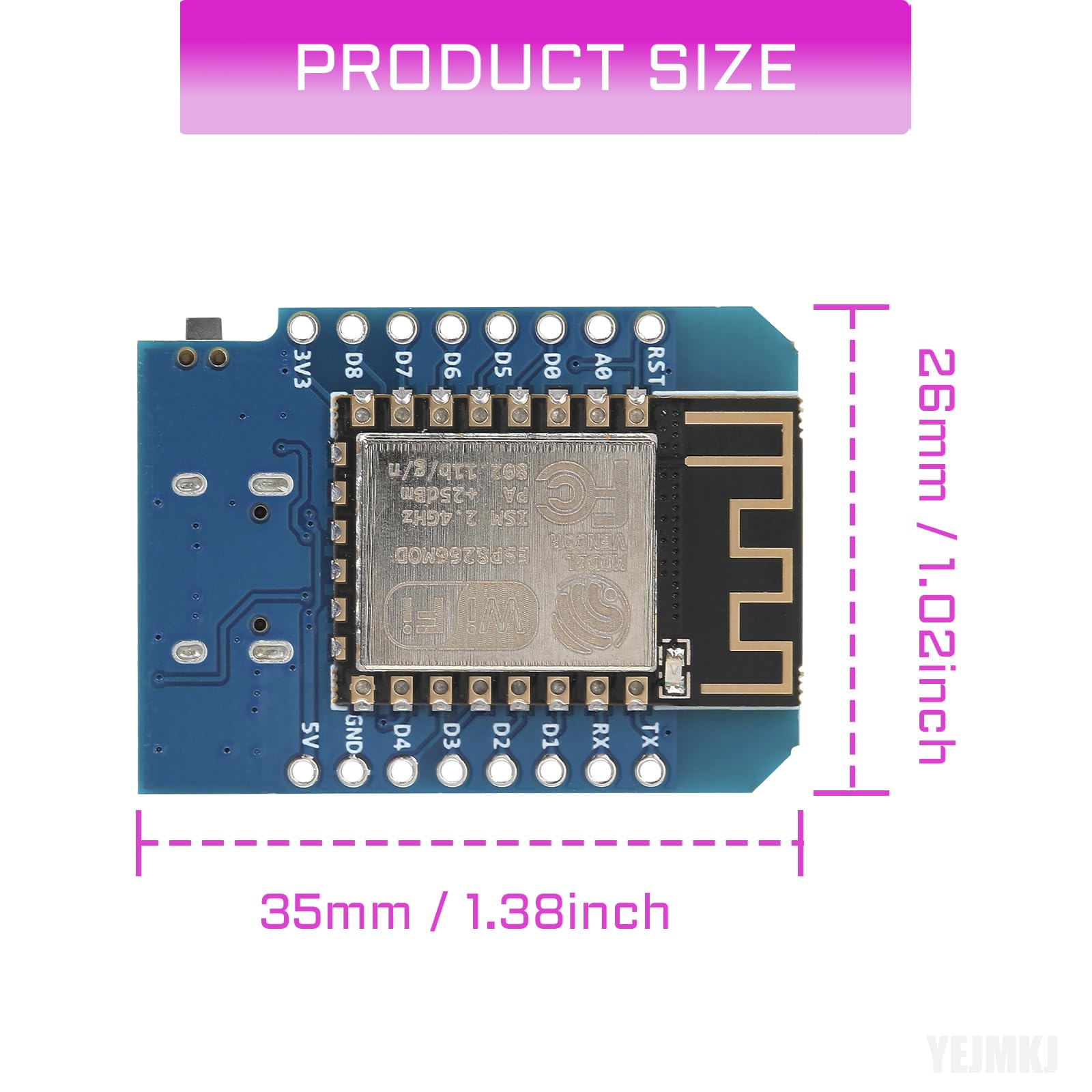 YEJMKJ 5pcs D1 Mini NodeMcu ESP8266 Module Type-C USB ESP-12F WLAN WiFi Internet Development Board Base on ESP8266 ESP-12F Compatible with Arduino, WeMos D1 Mini