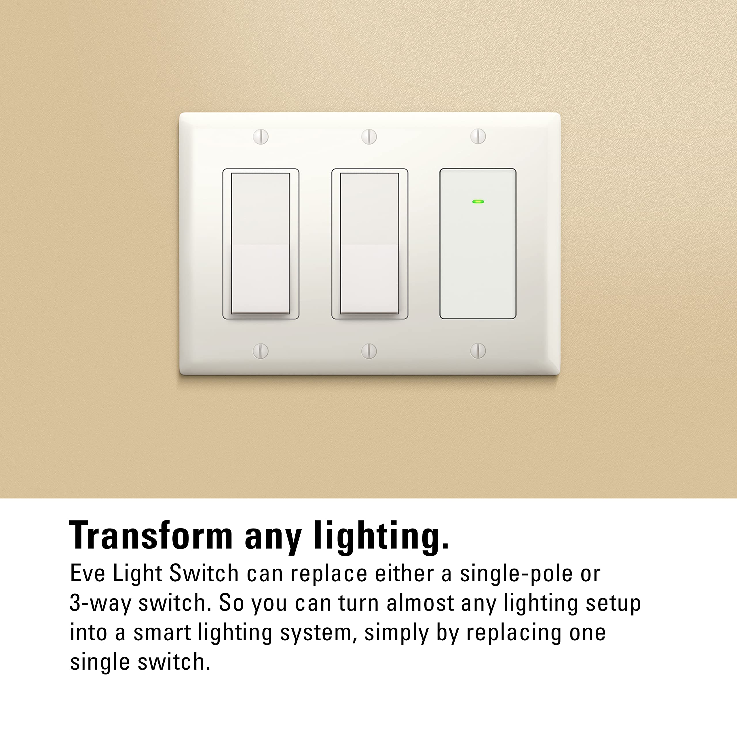 Eve Light Switch – Connected Wall Switch (Apple HomeKit), single, alternating & cross switches, compatible with multi-location setups, schedules, no bridge required, Bluetooth,Thread