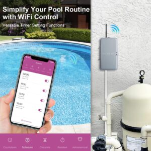 Suraielec Pool Timer, WiFi Smart Pool Pump Timer, 120, 240, 277 VAC, 40 AMP, Outdoor Heavy Duty Metal Casing Pool Control, Wireless Electric Switch Box for Pumps, Water Heater, Spa, Light