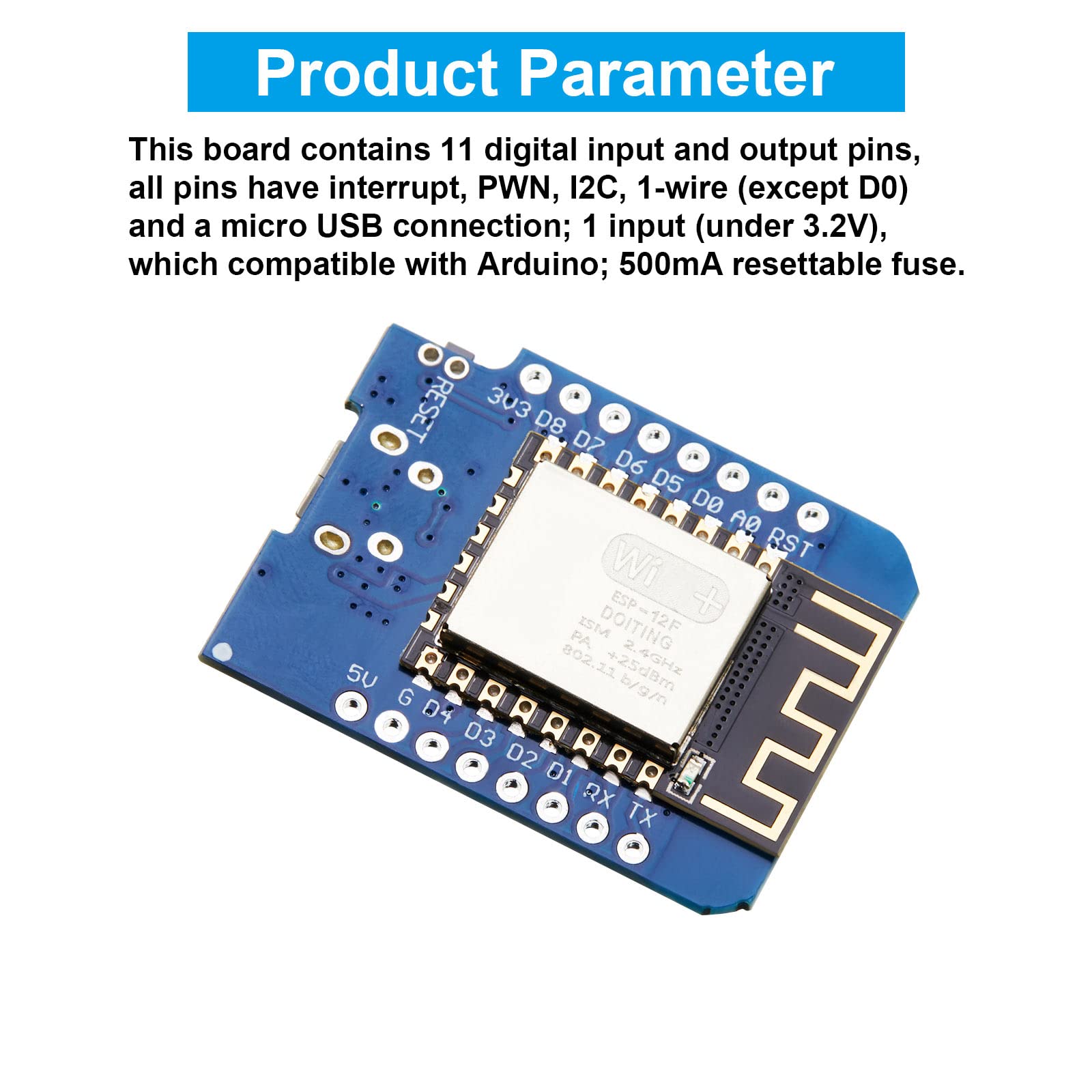 Weewooday 10 Pieces Development Board NodeMcu Mini D1 Module for ESP8266 ESP-12F 4M Bytes WLAN WiFi Internet Development Board Compatible with Arduino