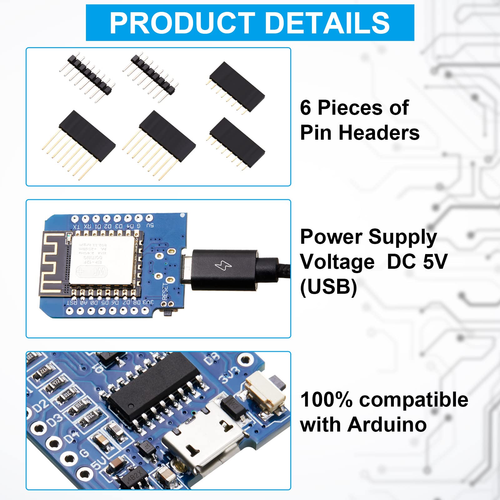 Weewooday 10 Pieces Development Board NodeMcu Mini D1 Module for ESP8266 ESP-12F 4M Bytes WLAN WiFi Internet Development Board Compatible with Arduino