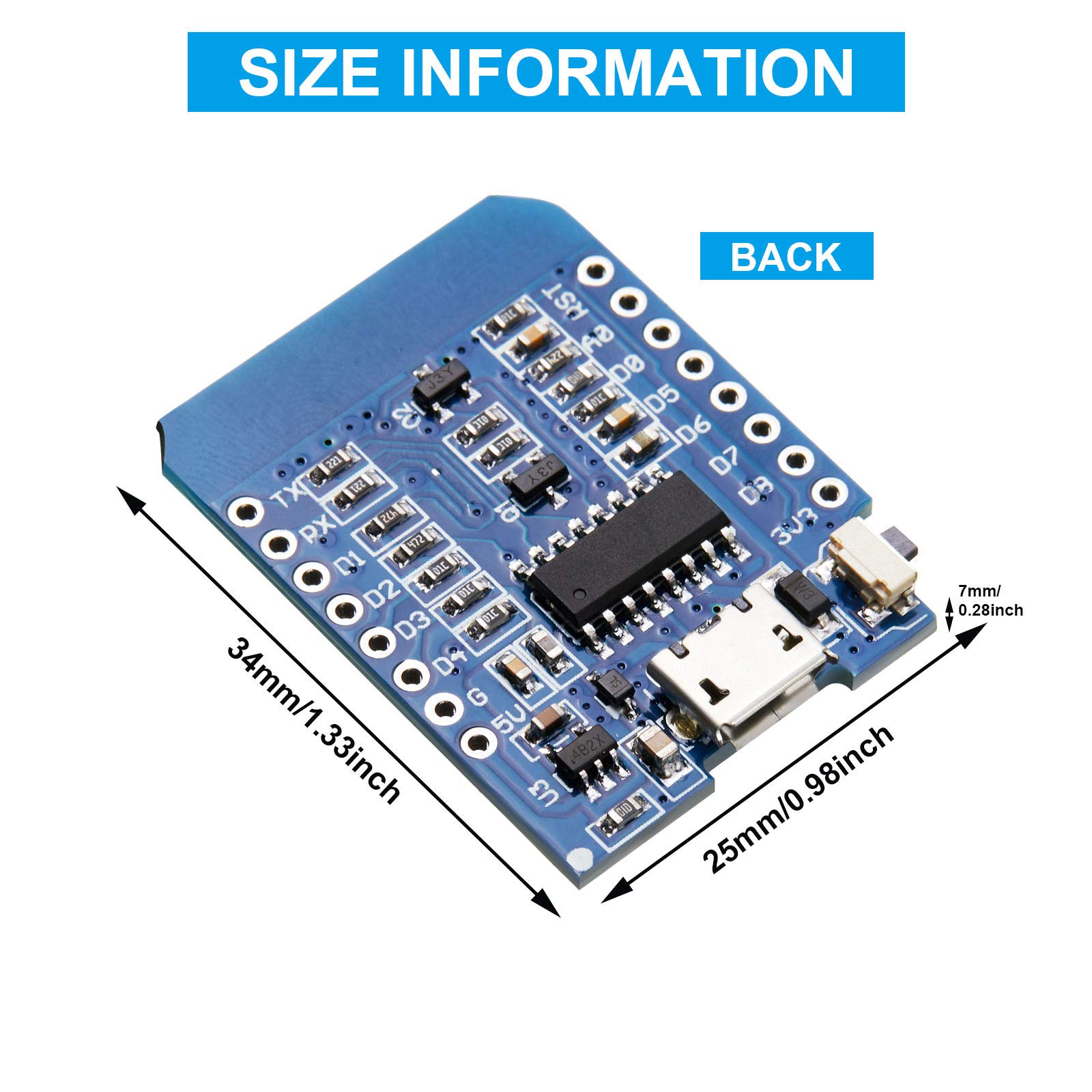 Weewooday 10 Pieces Development Board NodeMcu Mini D1 Module for ESP8266 ESP-12F 4M Bytes WLAN WiFi Internet Development Board Compatible with Arduino