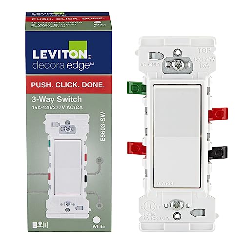 Leviton E5603-SW Decora Edge 15 Amp 3-Way Rocker Switch, White