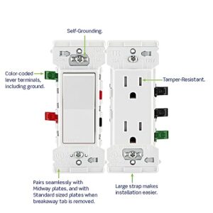 Leviton E5603-SW Decora Edge 15 Amp 3-Way Rocker Switch, White