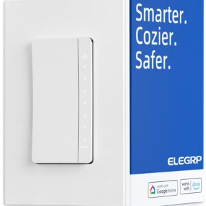 ELEGRP Single Pole Smart Dimmer Light Switch DPR10, 2.4GHz Wi-Fi Dimmer Switch Compatible with Alexa and Google Assistant, Needs Neutral Wire, No Hub Required, UL and FCC Listed, White, 1 Pack