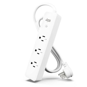 kmc 3-outlet smart plug power strip, surge protector for smart home, remote control lights and devices, no hub required, etl certified, compatible with alexa and google home, 4ft extension cord, white