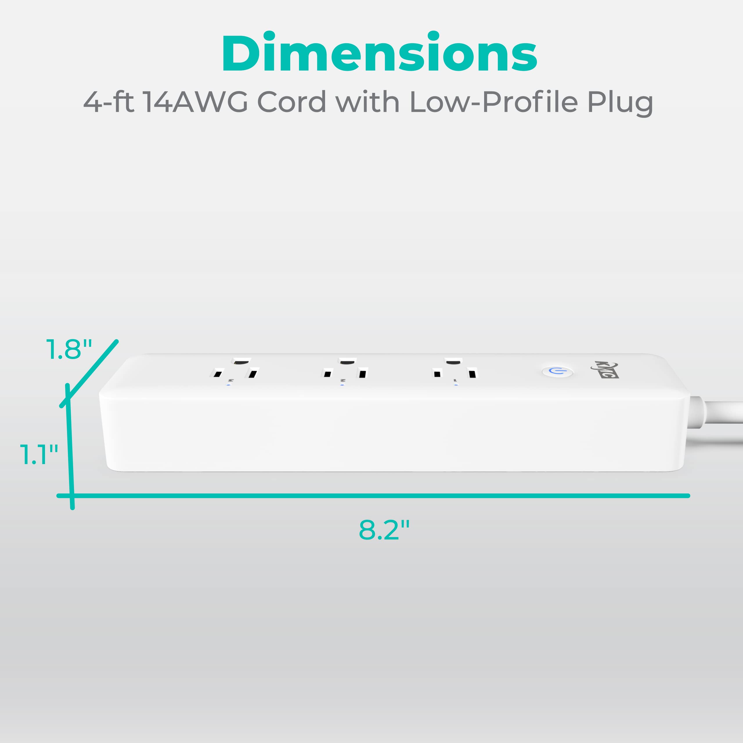 KMC 3-Outlet Smart Plug Power Strip, Surge Protector for Smart Home, Remote Control Lights and Devices, No Hub Required, ETL Certified, Compatible with Alexa and Google Home, 4ft Extension Cord, White