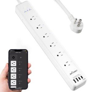 bn link smart plug power strip，surge protector with 6 individually controlled smart outlets, 4 usbs (incl. 20w usb-c), compatible with alexa and google home