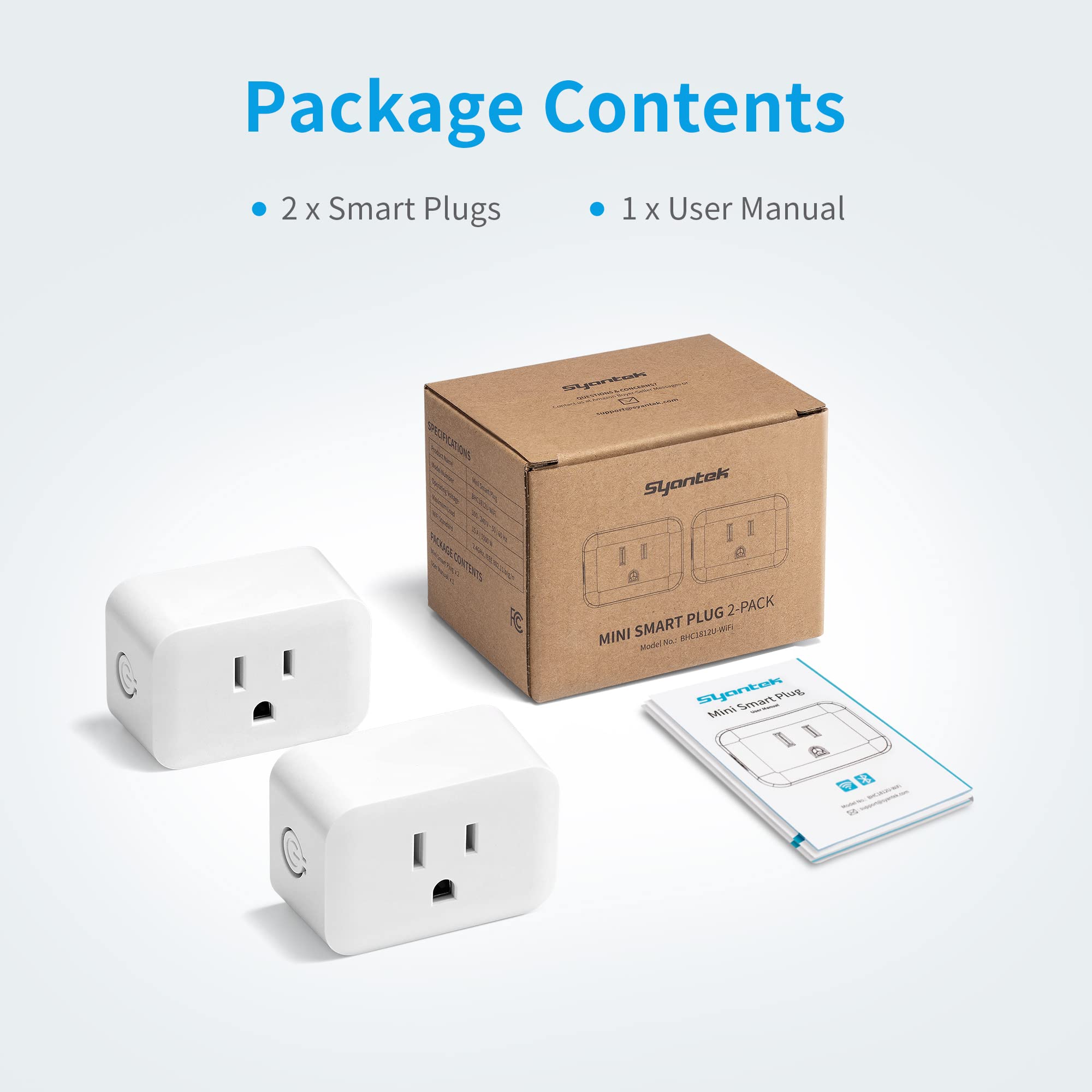 Syantek Smart Plug, Smart Home WiFi Outlets Compatible with Alexa and Google Assistant for Voice Control, Remote Control, Timer Function, No Hub Required, 2.4GHz WiFi Only, FCC Certified (2 Pack)