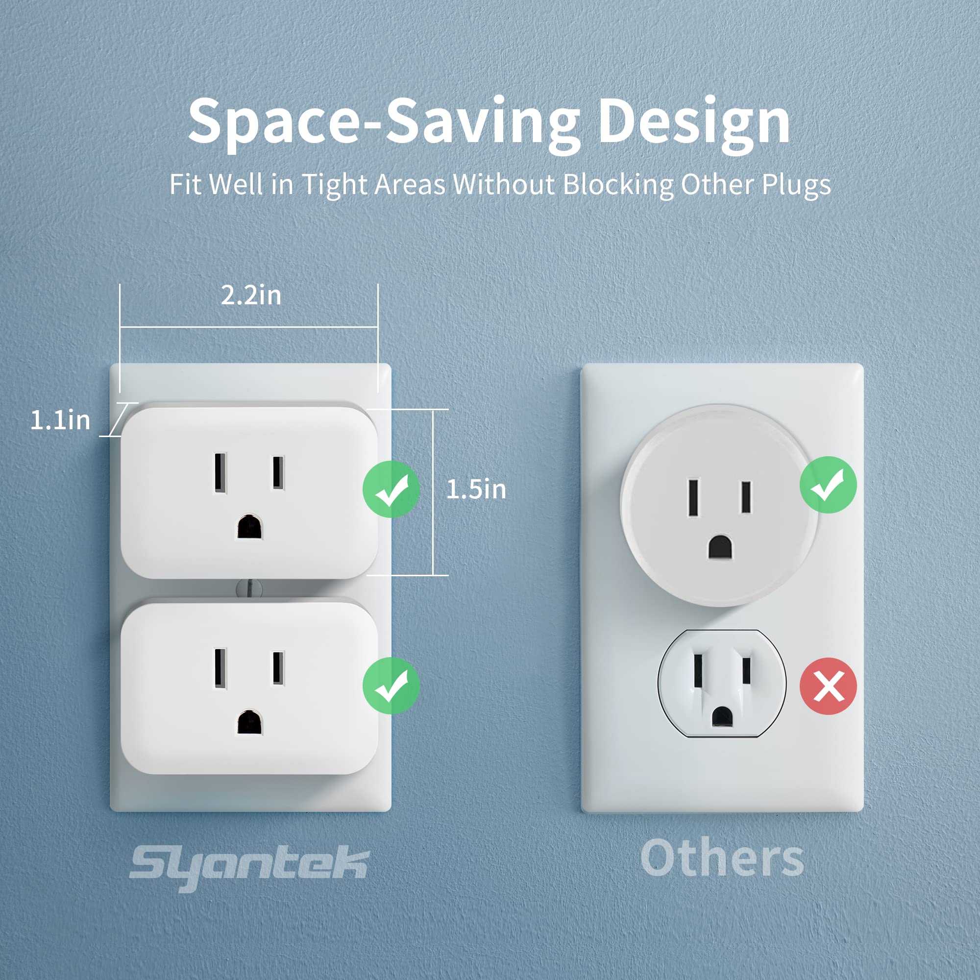 Syantek Smart Plug, Smart Home WiFi Outlets Compatible with Alexa and Google Assistant for Voice Control, Remote Control, Timer Function, No Hub Required, 2.4GHz WiFi Only, FCC Certified (2 Pack)