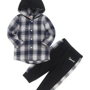 Fuermos Toddler Baby Boys Clothes Flannel Lattice Button Down Hooded Tops +Pants Boys Fall Winter Outfits(5-6T)