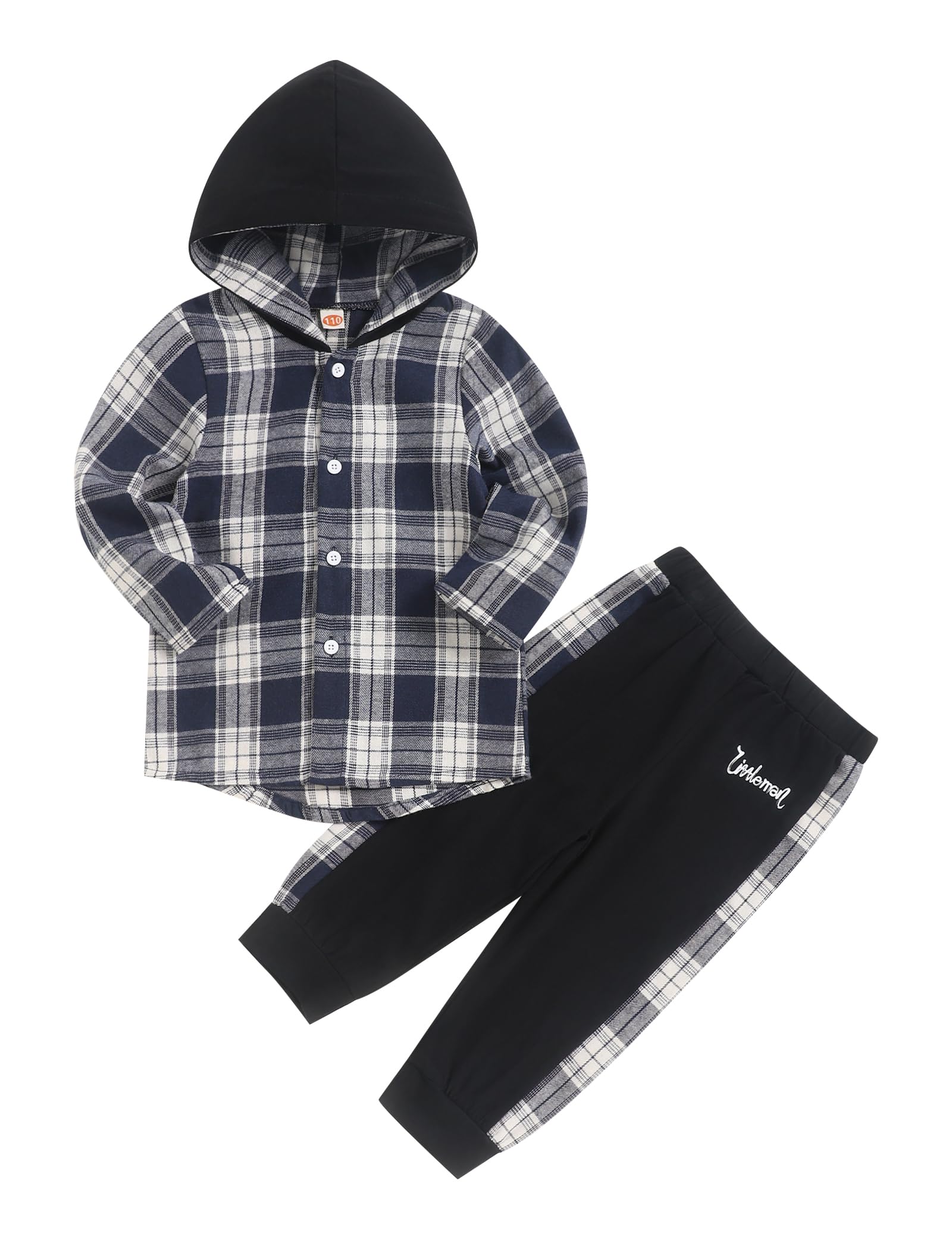 Fuermos Toddler Baby Boys Clothes Flannel Lattice Button Down Hooded Tops +Pants Boys Fall Winter Outfits(5-6T)