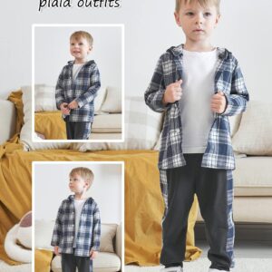 Fuermos Toddler Baby Boys Clothes Flannel Lattice Button Down Hooded Tops +Pants Boys Fall Winter Outfits(5-6T)