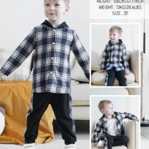 Fuermos Toddler Baby Boys Clothes Flannel Lattice Button Down Hooded Tops +Pants Boys Fall Winter Outfits(5-6T)