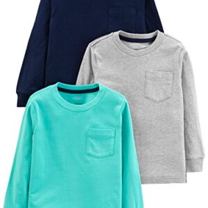 Simple Joys by Carter's Boys' Toddler 3-Pack Long Sleeve Shirts, Aqua Green/Grey/Navy, 3T