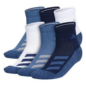 adidas Kids-Boy's/Girl's Cushioned Angle Stripe Quarter Socks (6-Pair), White/Collegiate Navy/Wonder Steel Blue, Medium