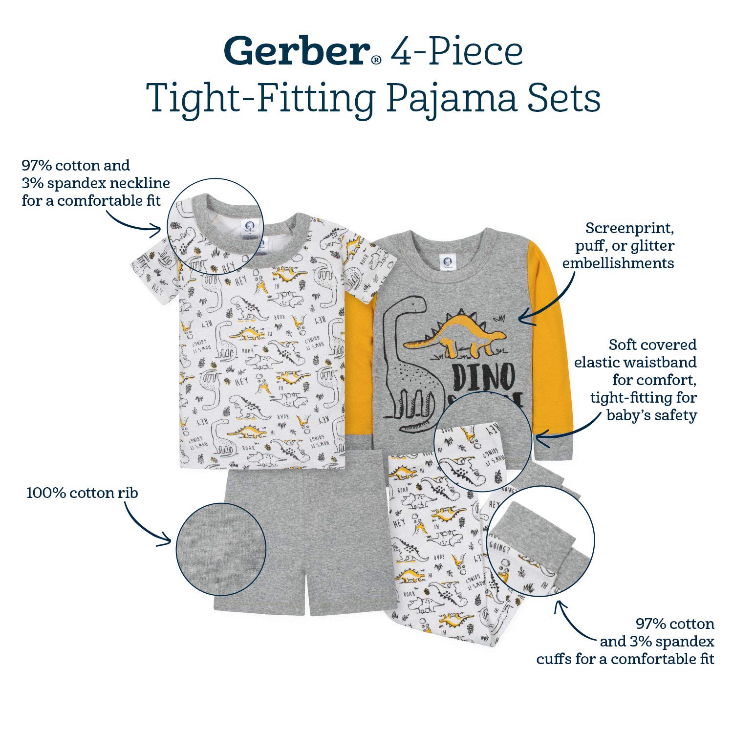 GerberBaby BoysToddler Snug Fit 4-Piece Pajama SetBear Grey24 Months