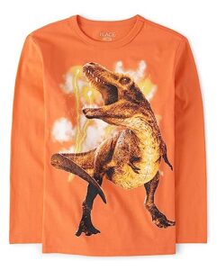 the childrens place boys long sleeve graphic t-shirts, dino lightning, small