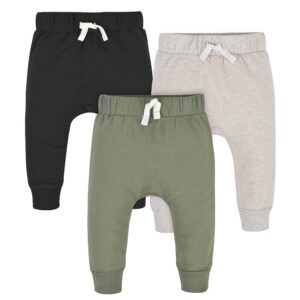 gerber baby boys' toddler 3-pack jogger pants, green/black, 6-9 months