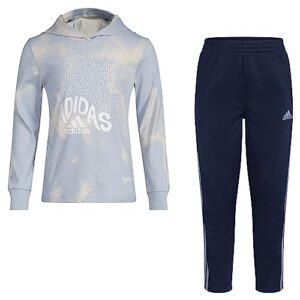 adidas Boys 2-Piece Long Sleeve Hooded Printed Tee & Pant Set, Wonder Blue, 7