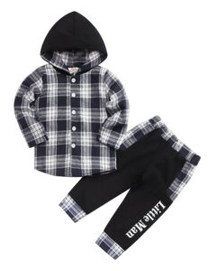 axumity toddler boy clothes hoodie sweatsuit outfits kids flannel plaid shirt top colorblock pants set for fall winter spring(3-4t)