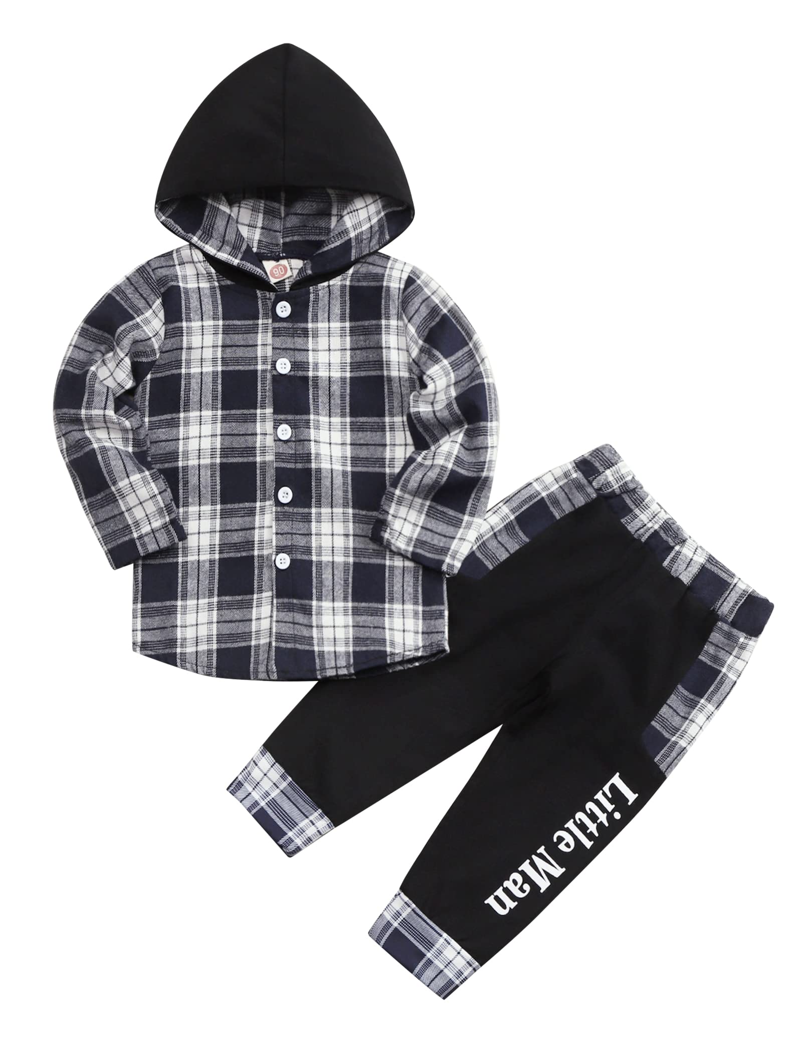 Axumity Toddler Boy Clothes Hoodie Sweatsuit Outfits Kids Flannel Plaid Shirt Top Colorblock Pants Set for Fall Winter Spring(3-4t)