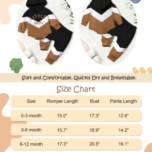 AGAPENG Baby Boy Clothes 3-6 Months Color Block Hoodie Sweatsuit Oversized Sweatshirt Onesie Romper Long Pants Fall Baby Boy Clothes Baby Boy Winter Clothes Thanksgiving Outfit Brown