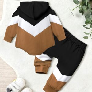 AGAPENG Baby Boy Clothes 3-6 Months Color Block Hoodie Sweatsuit Oversized Sweatshirt Onesie Romper Long Pants Fall Baby Boy Clothes Baby Boy Winter Clothes Thanksgiving Outfit Brown