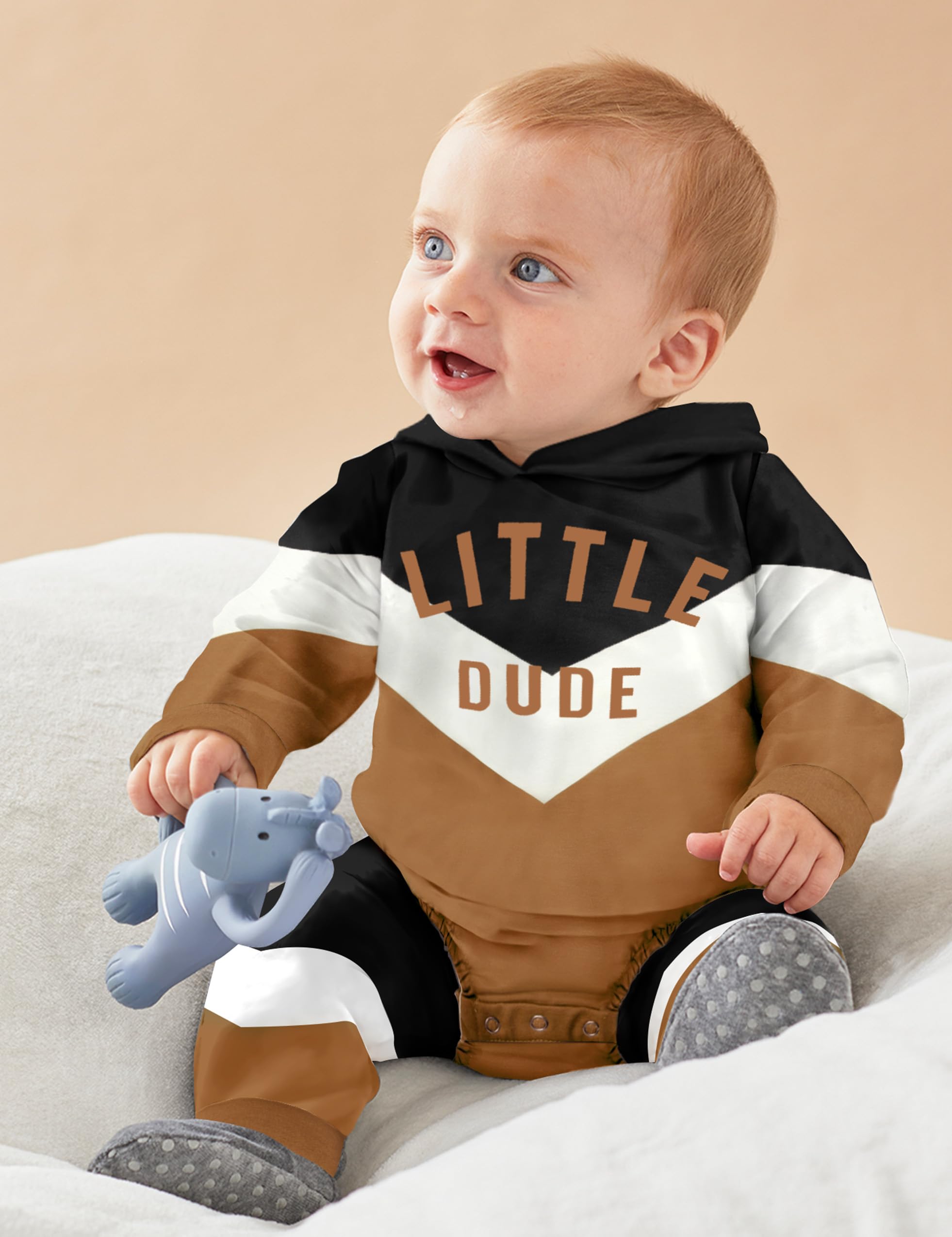 AGAPENG Baby Boy Clothes 3-6 Months Color Block Hoodie Sweatsuit Oversized Sweatshirt Onesie Romper Long Pants Fall Baby Boy Clothes Baby Boy Winter Clothes Thanksgiving Outfit Brown