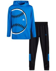 rbx boys' jogger set - 2-piece thermal sports hoodie and tricot joggers (size: 8-12), size 12, blue baseball