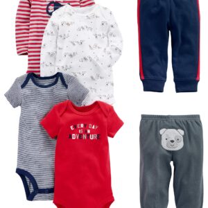 Simple Joys by Carter's Baby Boys' 6-Piece Bodysuits (Short and Long Sleeve) and Pants Set, Multicolor/Bear/Dogs/Stripe/Text Print, 24 Months