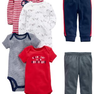 Simple Joys by Carter's Baby Boys' 6-Piece Bodysuits (Short and Long Sleeve) and Pants Set, Multicolor/Bear/Dogs/Stripe/Text Print, 24 Months