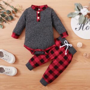 Baby Boy Clothes 6-9 Months Toddler Infant Boys Girls Outfit Long Sleeve Plaid Tops + Pants Outfit Set 2Pcs,Red Plaid Clothes 6-12 months/90cm