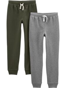 simple joys by carter's boys' pull-on fleece pants, pack of 2, grey heather/olive, 5