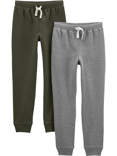 Simple Joys by Carter's Boys' Pull-On Fleece Pants, Pack of 2, Grey Heather/Olive, 5