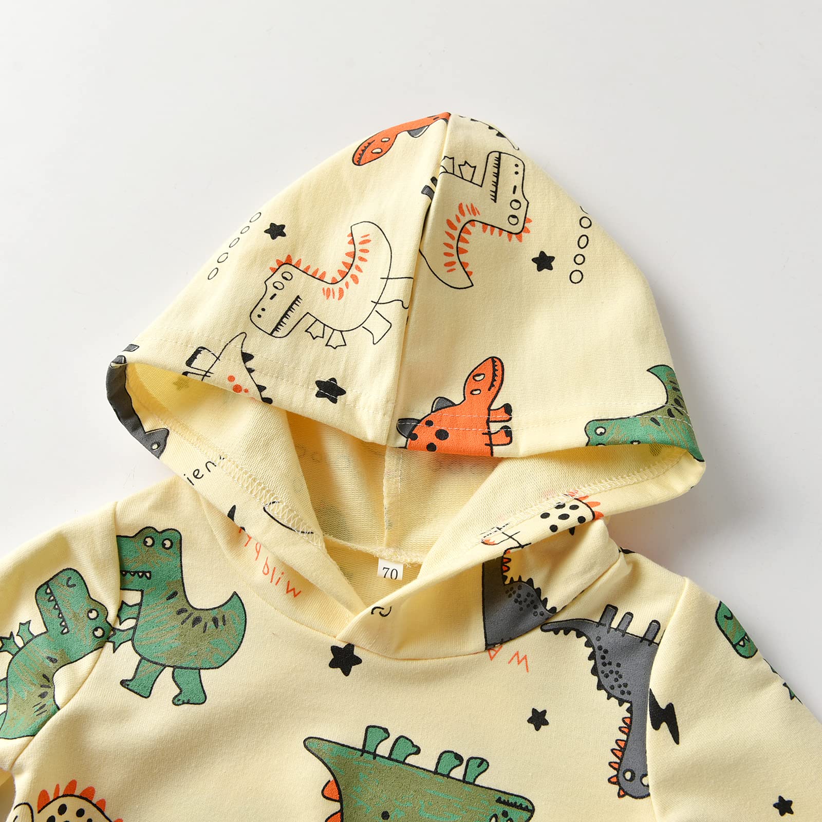 Infant Baby Boy Clothes Dinosaur Print Hoodie Tops + Pants Sweatsuit Outfits (12-18 Months) Light Yellow