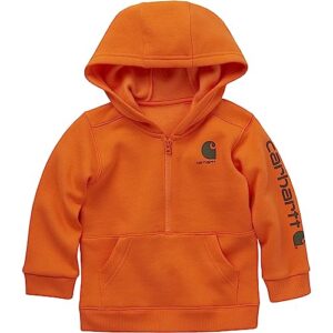 carhartt boys' long-sleeve half-zip hooded sweatshirt, exotic orange, 3t