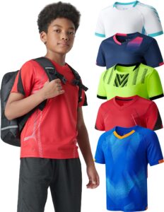 5 pack boys athletic shirts, youth activewear dry fit tshirts for kids, short sleeve tees, bulk athletic performance clothing (set 4, large)