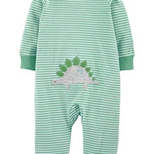 Simple Joys by Carter's Baby Boys' 2-Pack 2-Way Zip Cotton Footed Sleep and Play, Dark Grey Dinosaur/Mint Green Stripe, 3-6 Months