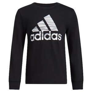 adidas Boys' Long Sleeve Cotton Camo BoS Logo T-Shirt, Black (New)